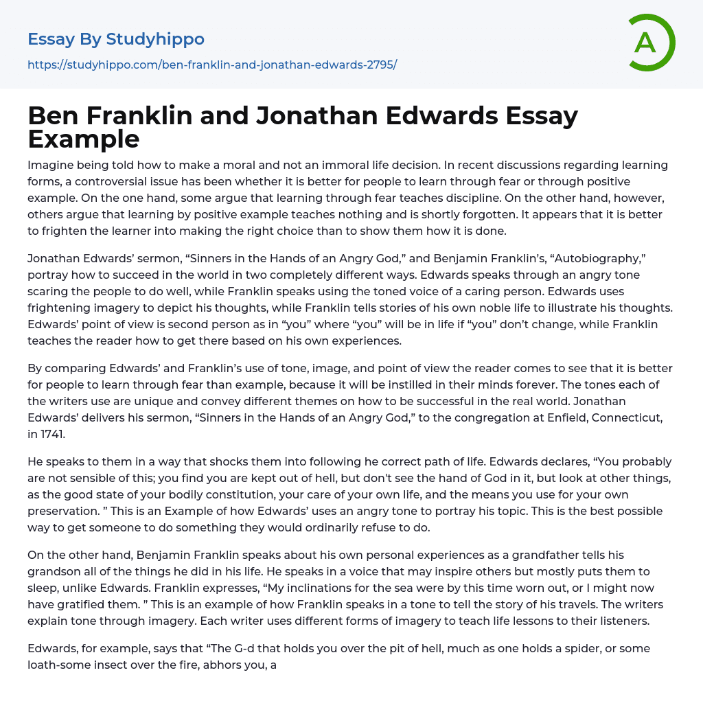 Ben Franklin and Jonathan Edwards Essay Example