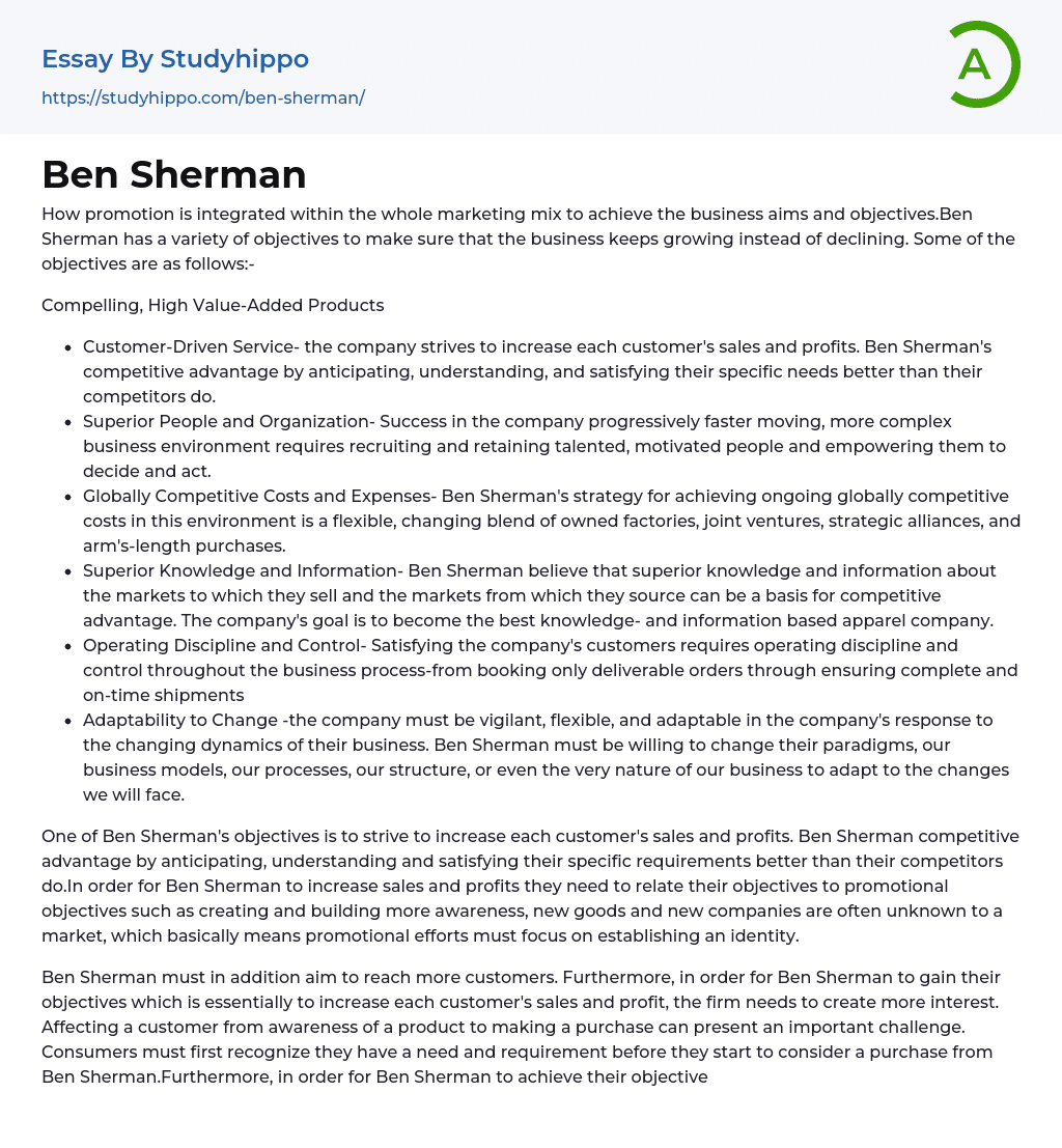 Ben Sherman Essay Example