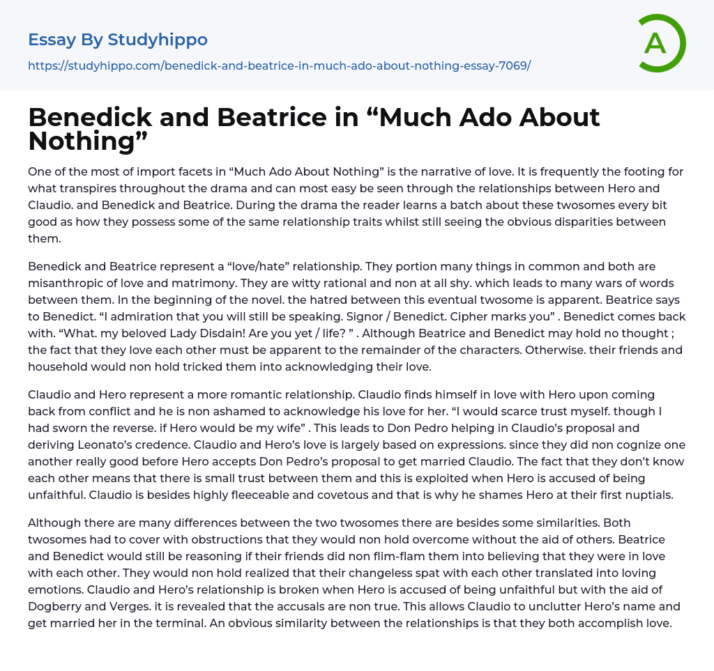 Benedick and Beatrice in “Much Ado About Nothing” Essay Example