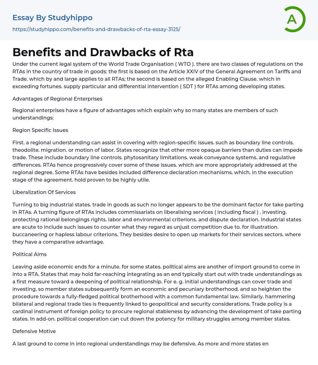 Benefits and Drawbacks of Rta Essay Example
