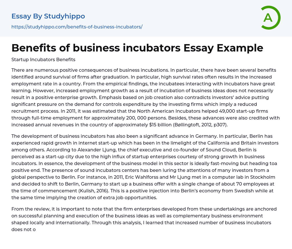 research paper on business incubators