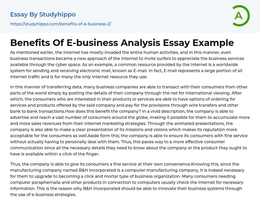 Benefits Of E-business Analysis Essay Example