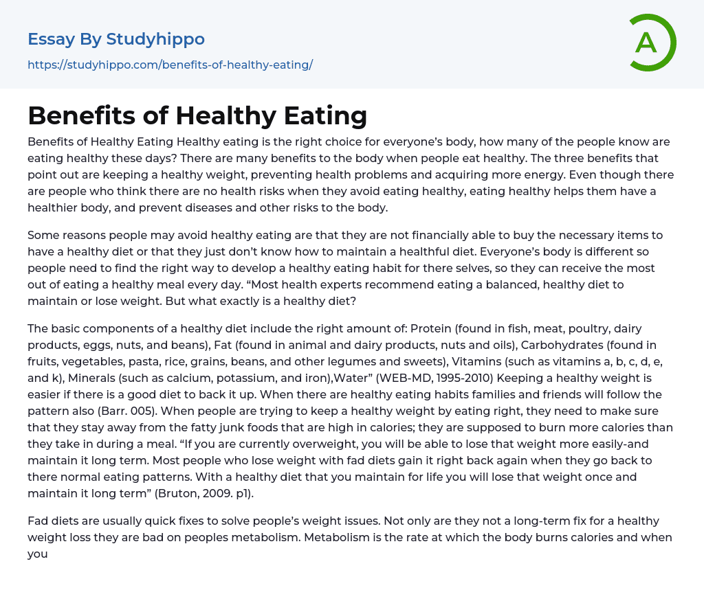 essay benefits of eating healthy food