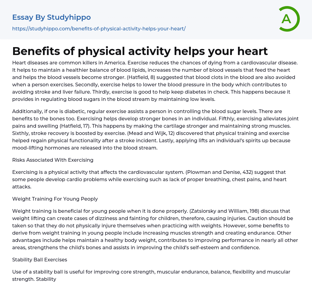 Benefits of physical activity helps your heart Essay Example