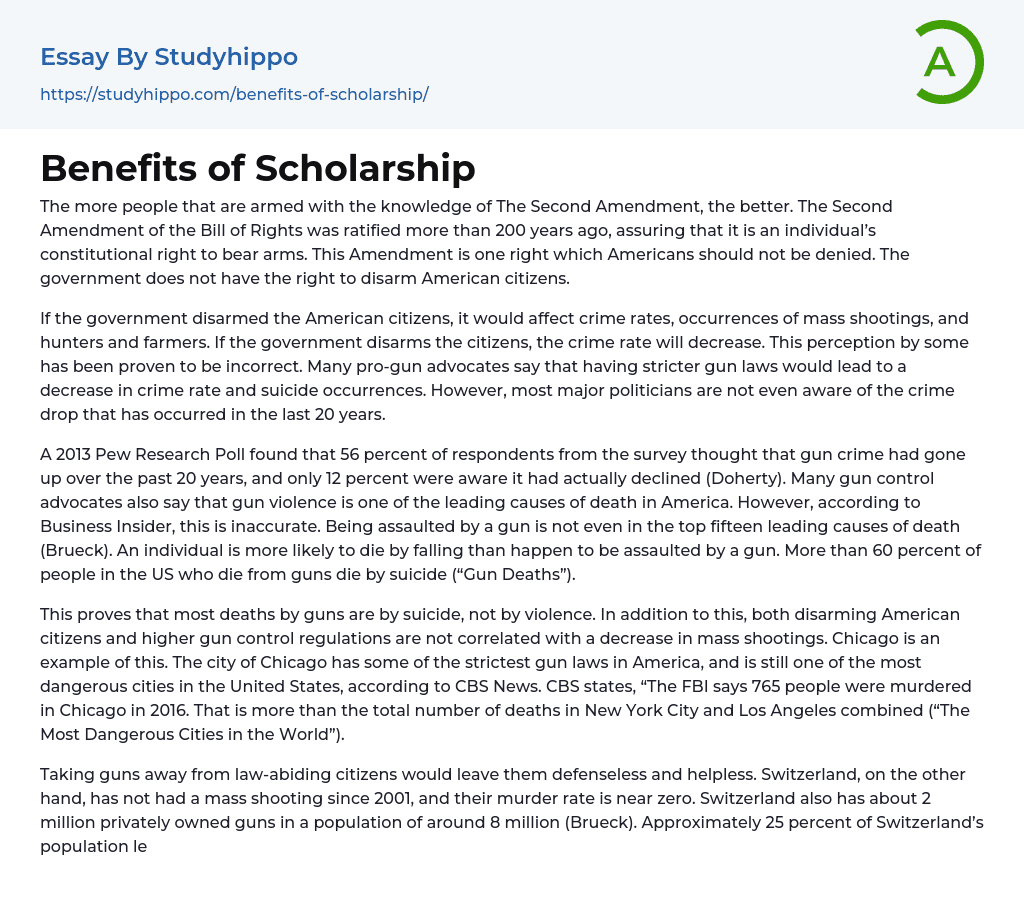 Benefits of Scholarship Essay Example