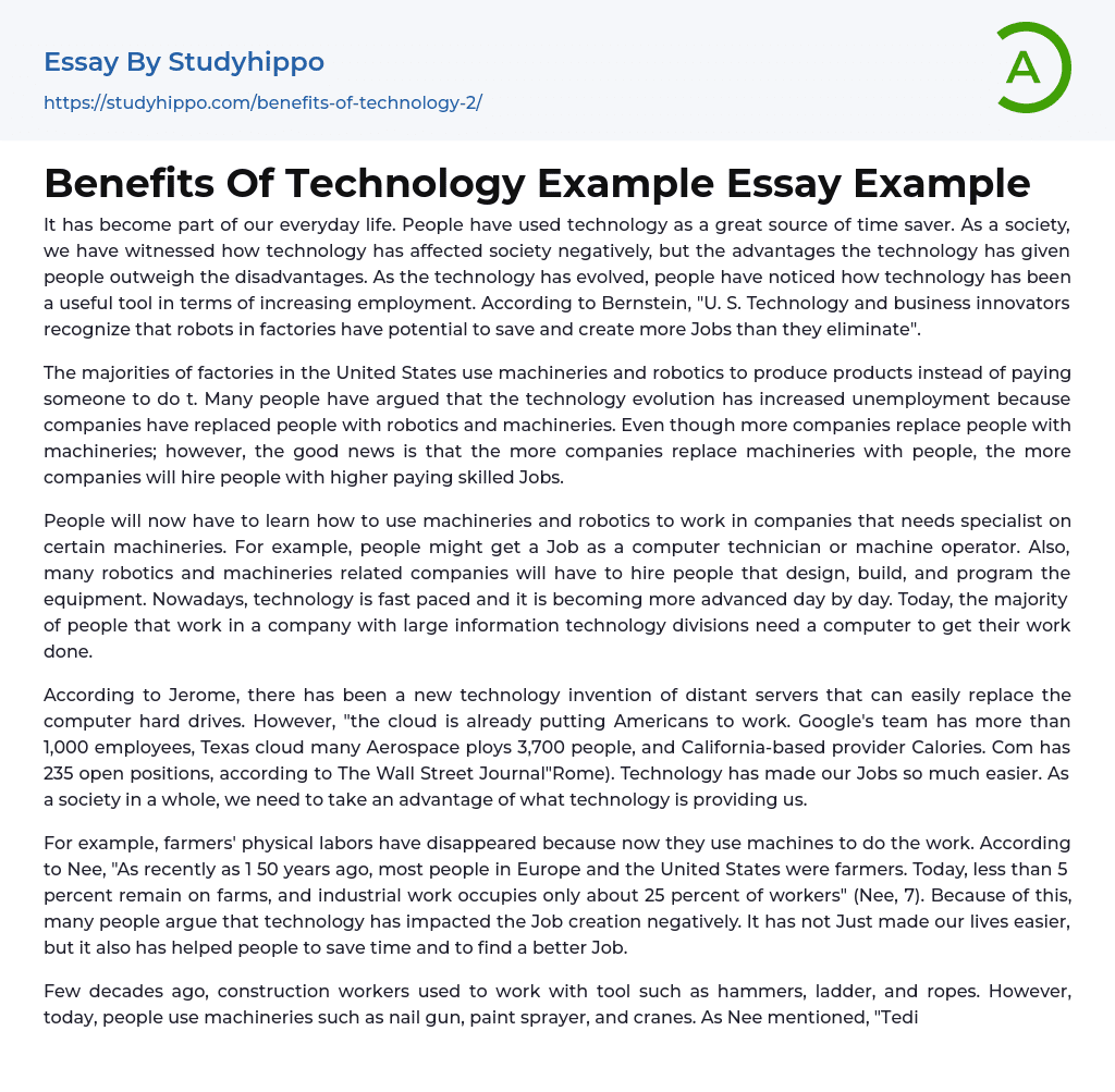 Benefits Of Technology Example Essay Example