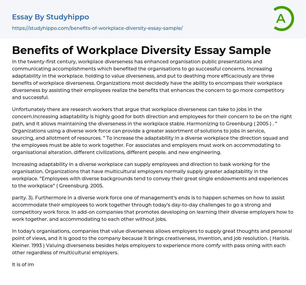 essay diversity in the workplace