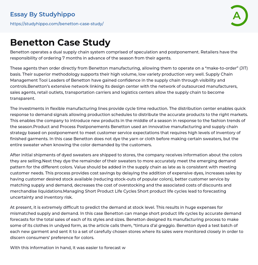 Benetton Case Study Essay Example