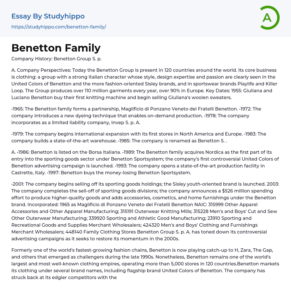 Benetton Family Essay Example