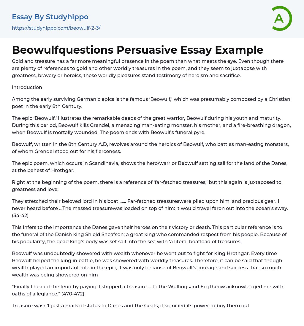 Beowulfquestions Persuasive Essay Example