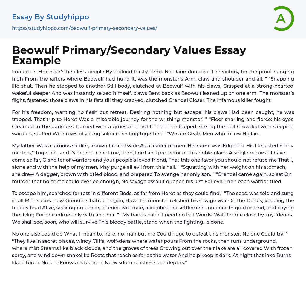 beowulf values essay