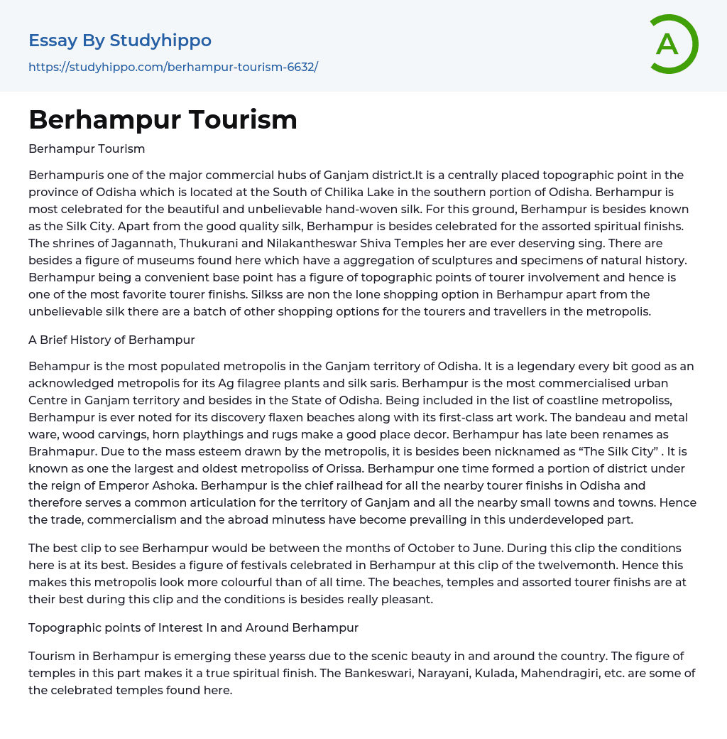 Berhampur Tourism Essay Example