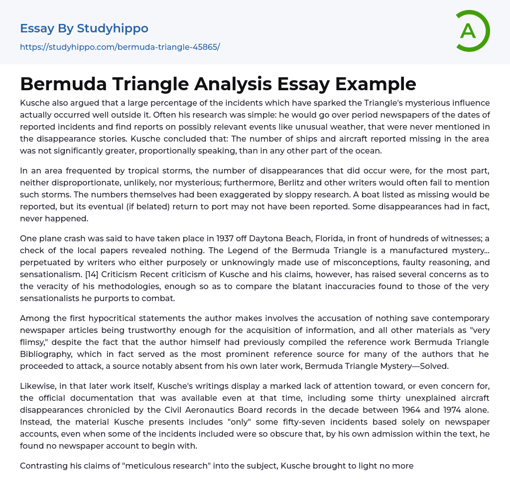 Bermuda Triangle Analysis Essay Example