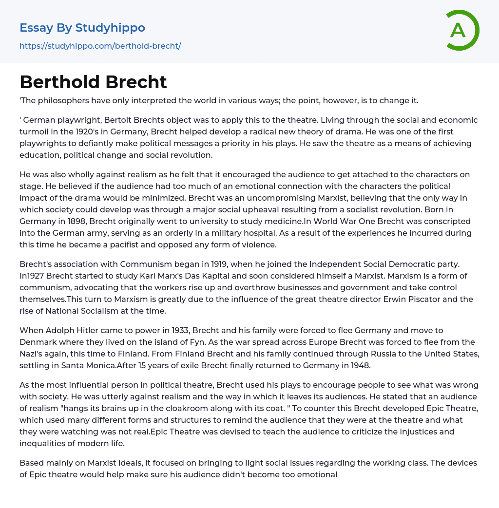 Berthold Brecht Essay Example