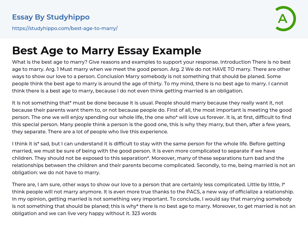 Best Age to Marry Essay Example