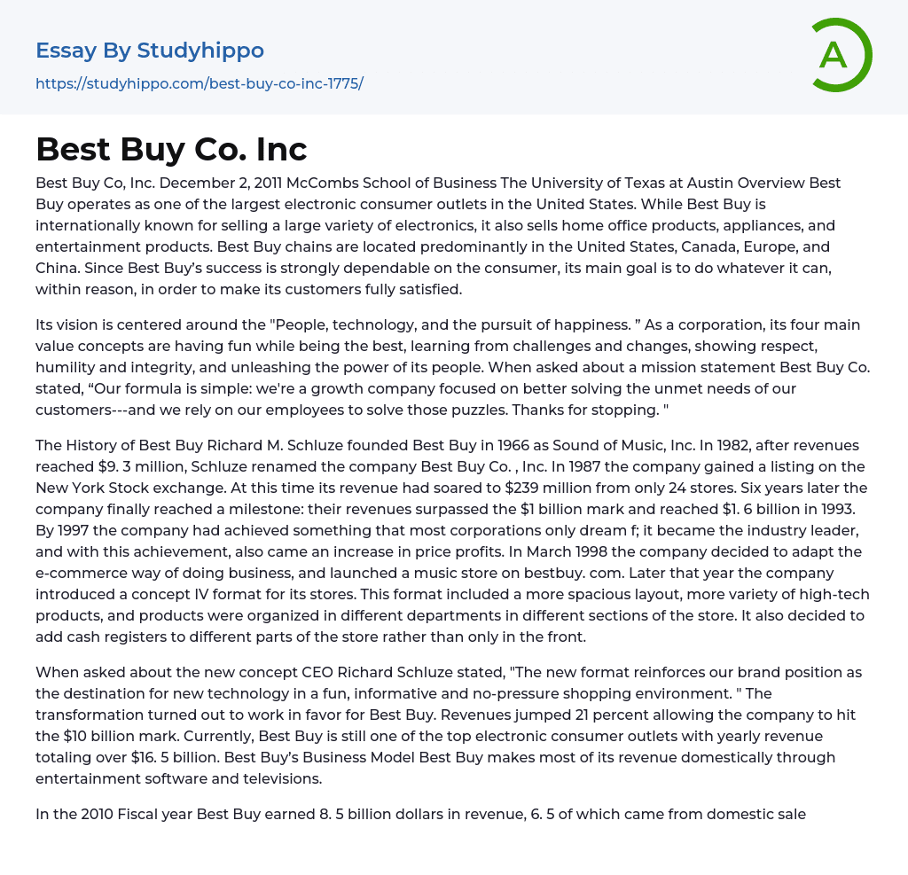 Best Buy Co. Inc Essay Example