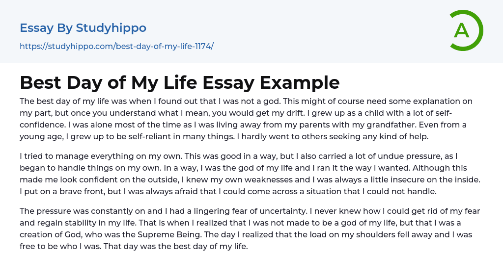 Best Day of My Life Essay Example