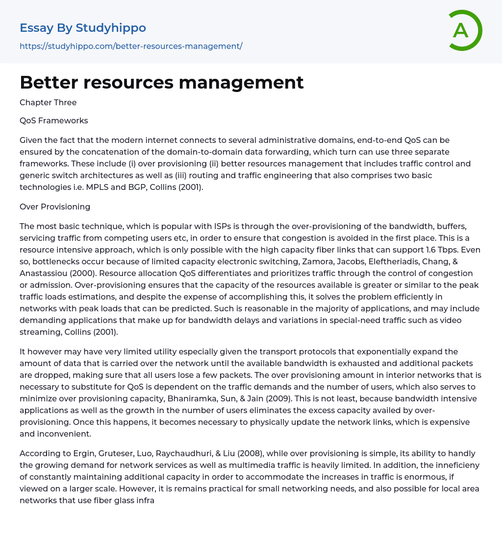 Better resources management Essay Example