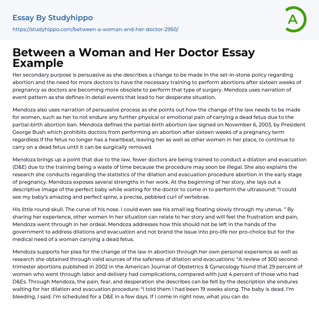 Between a Woman and Her Doctor Essay Example