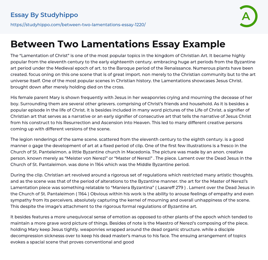 Between Two Lamentations Essay Example