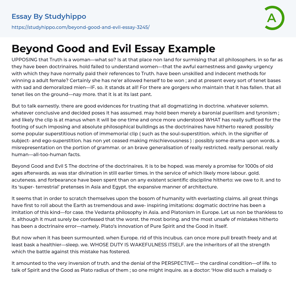 Beyond Good and Evil Essay Example