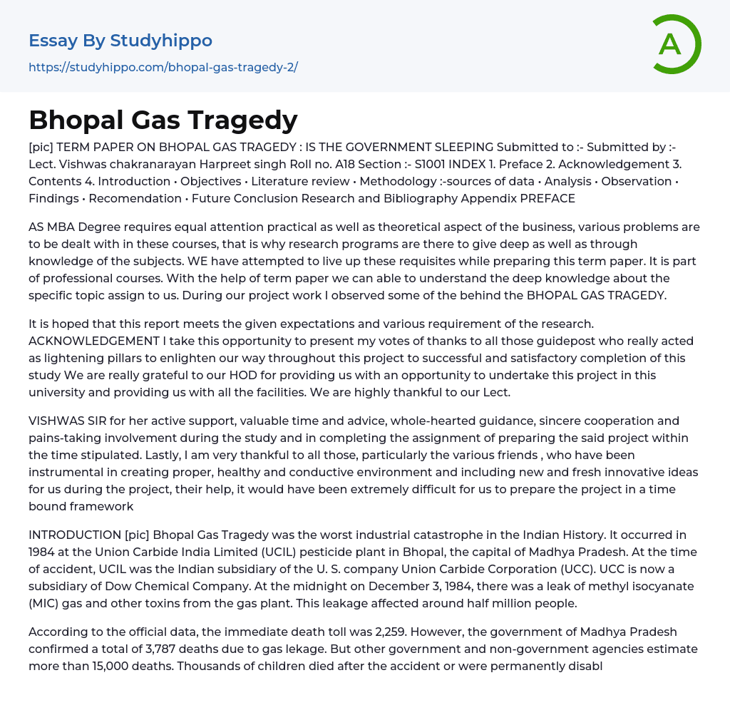 essay on bhopal gas tragedy in 500 words