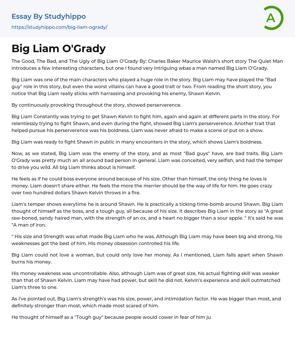 Big Liam O’Grady: The Quiet Man Essay Example