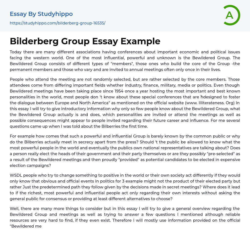Bilderberg Group Essay Example