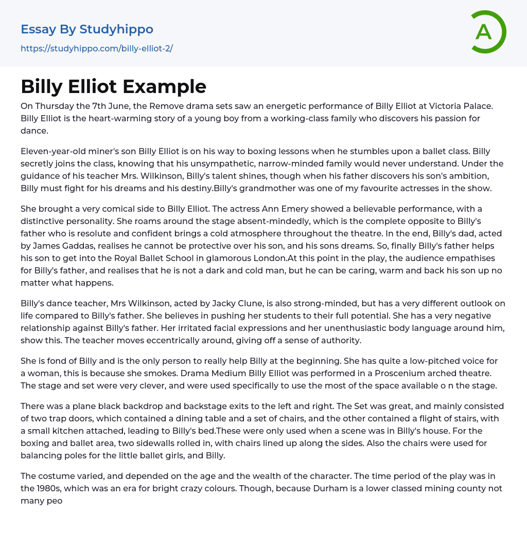 Billy Elliot Example Essay Example