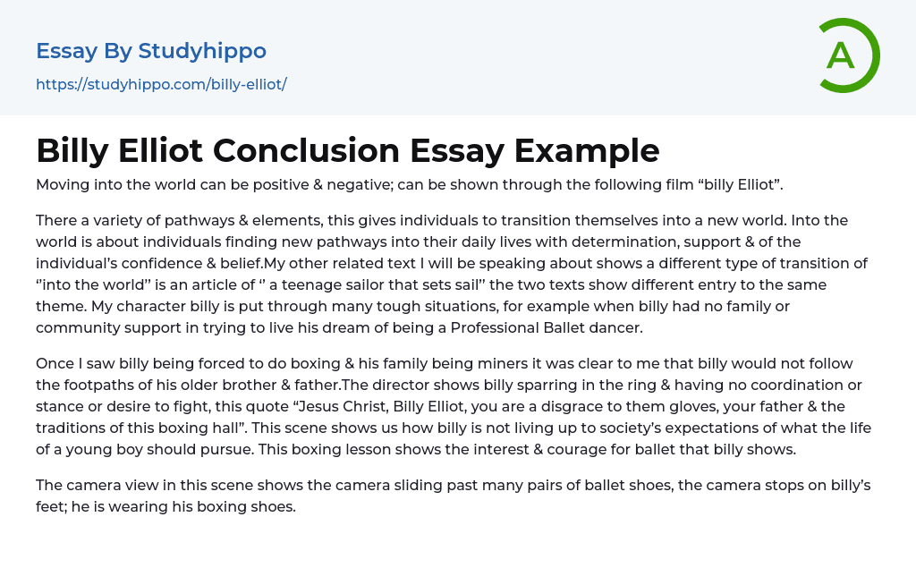 Billy Elliot Conclusion Essay Example