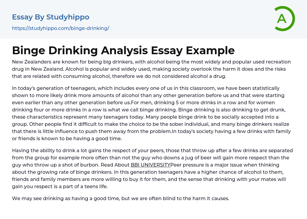 Binge Drinking Analysis Essay Example