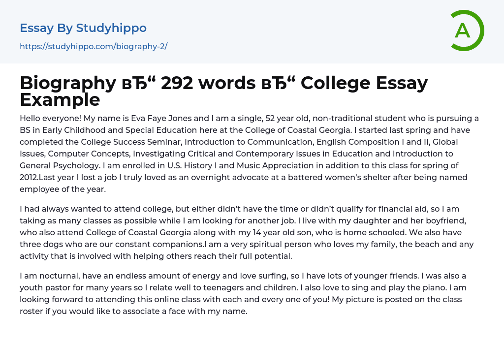 Biography 292 words College Essay Example