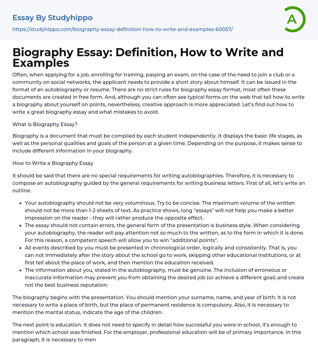 definition of biography essay