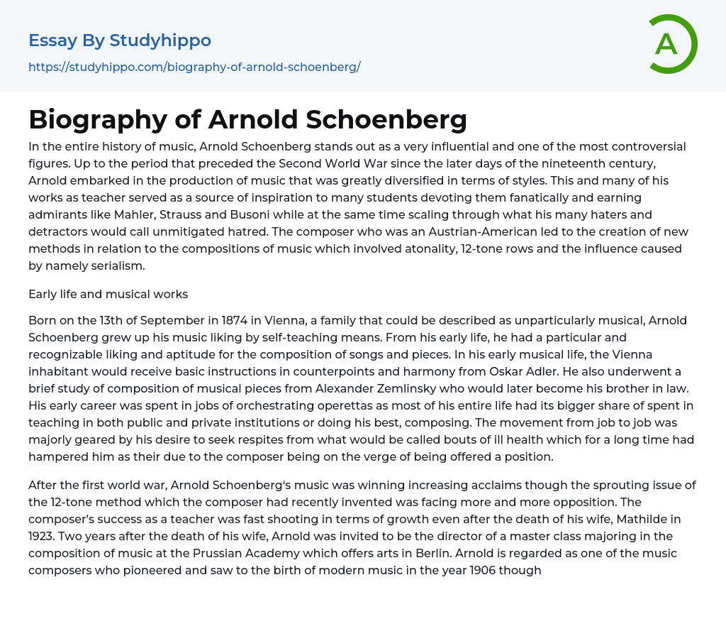 Biography of Arnold Schoenberg Essay Example