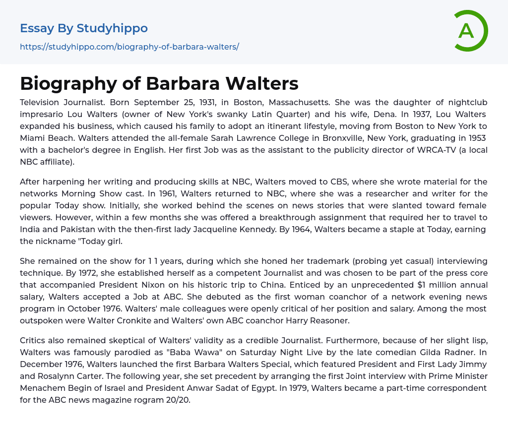 Biography of Barbara Walters Essay Example