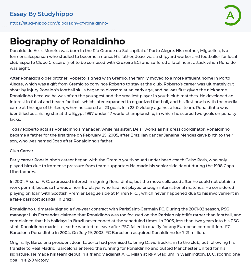 Biography of Ronaldinho Essay Example