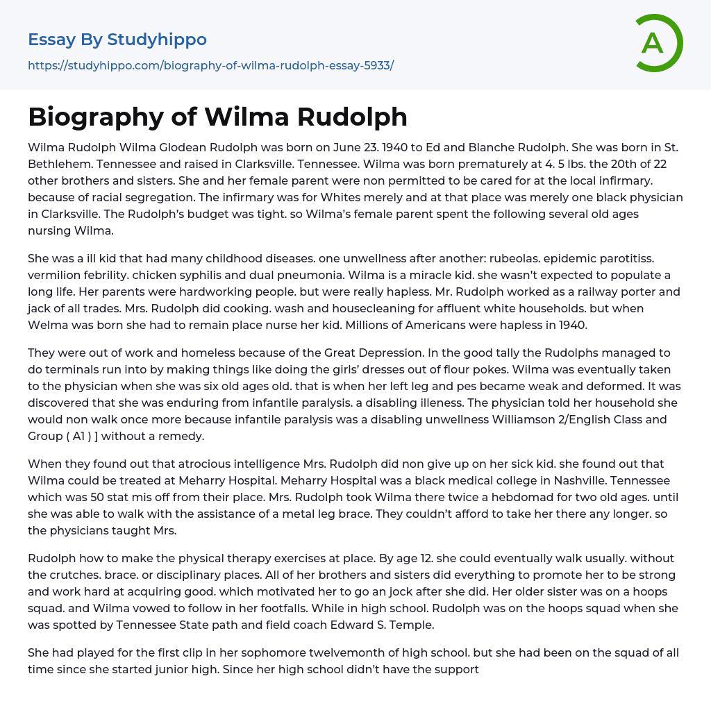 Biography of Wilma Rudolph Essay Example