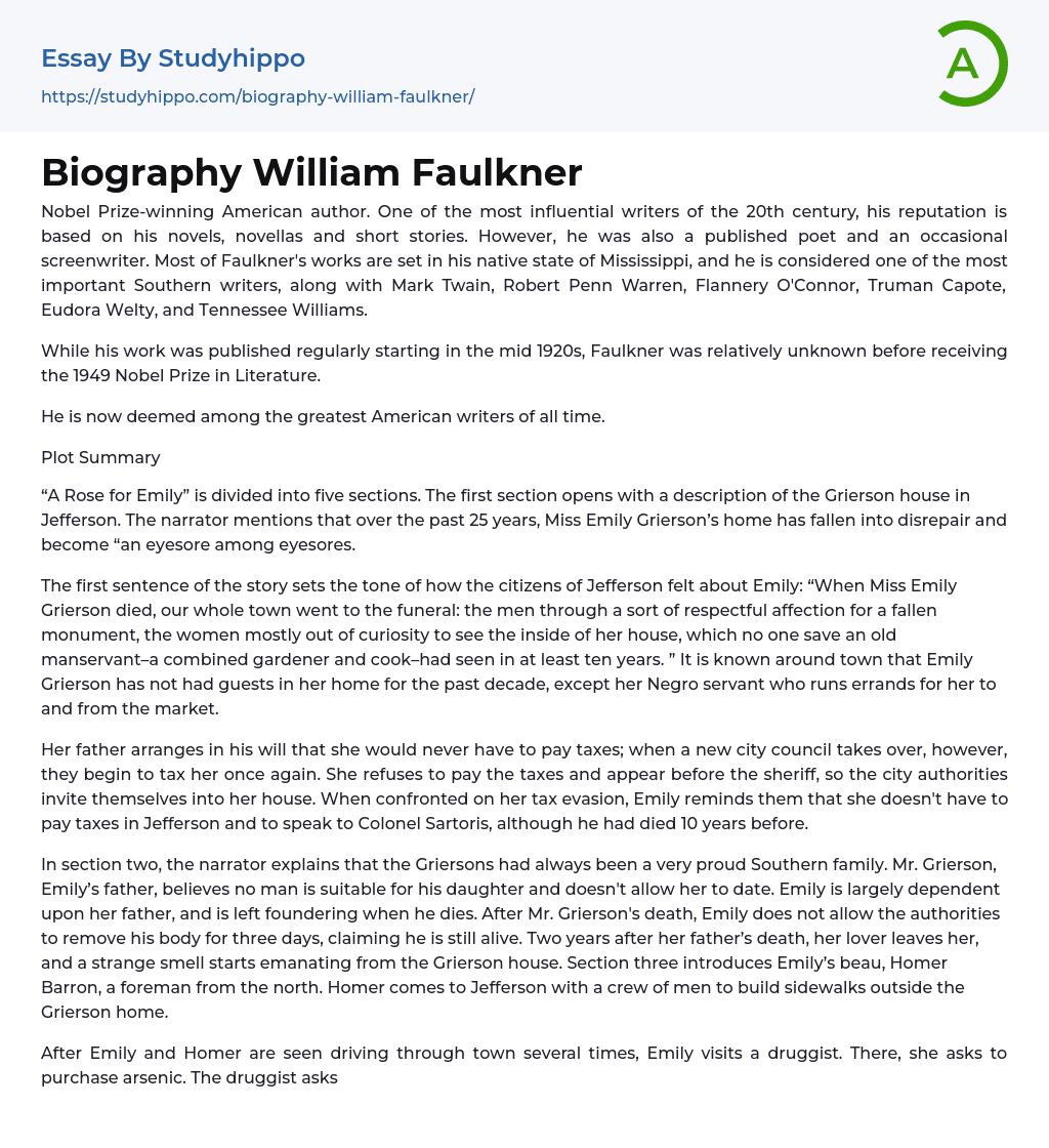 Biography William Faulkner Essay Example