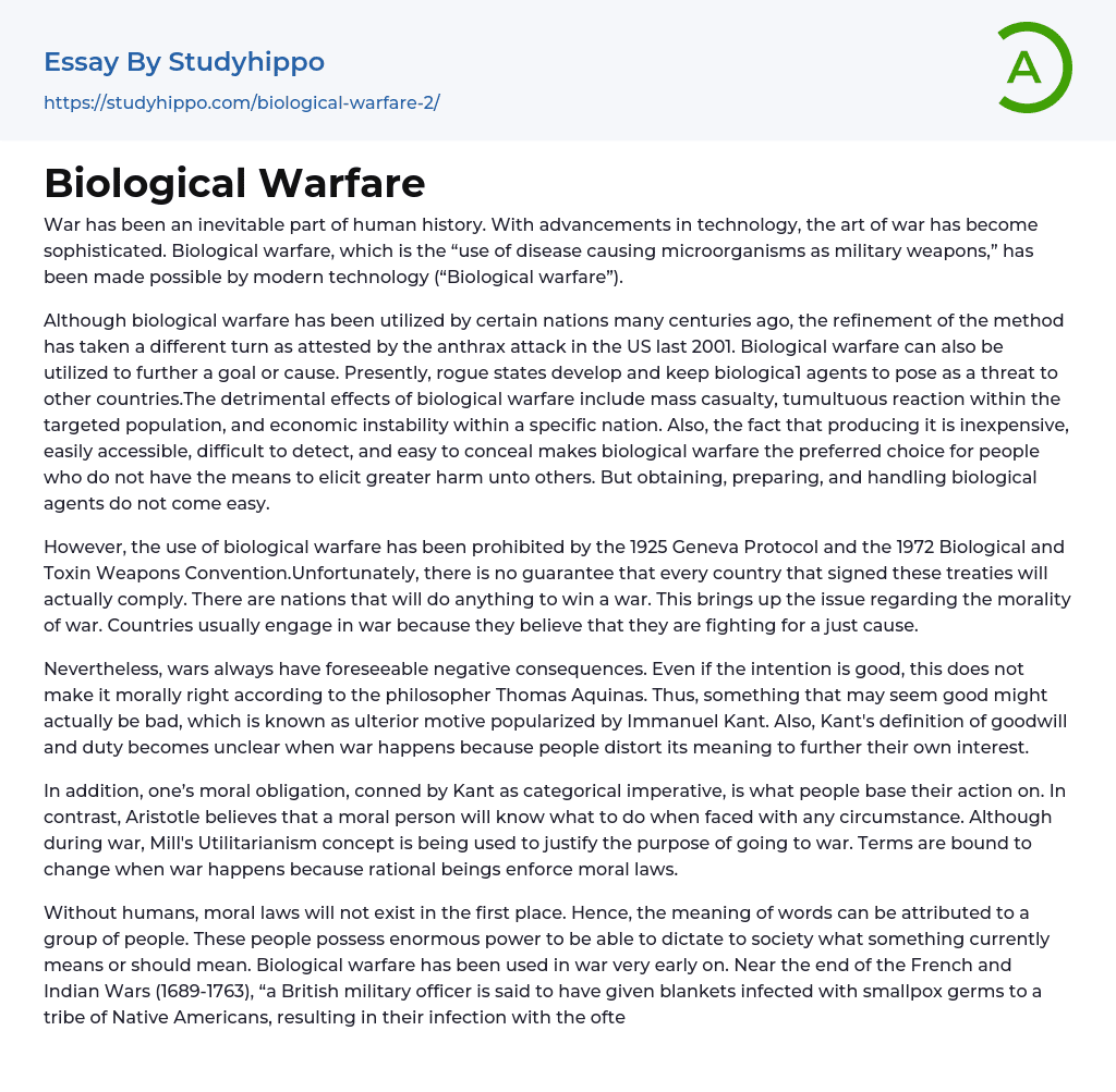 Biological Warfare Essay Example