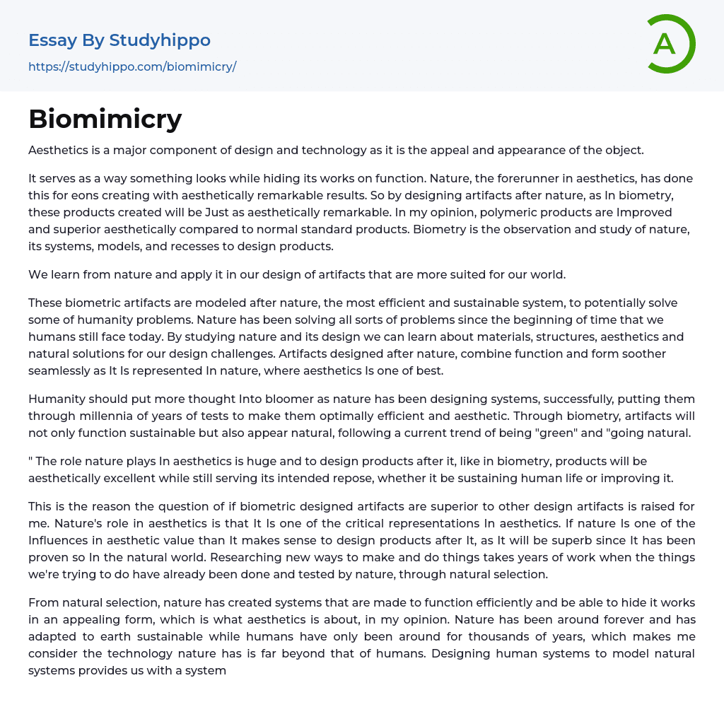 Biomimicry Essay Example