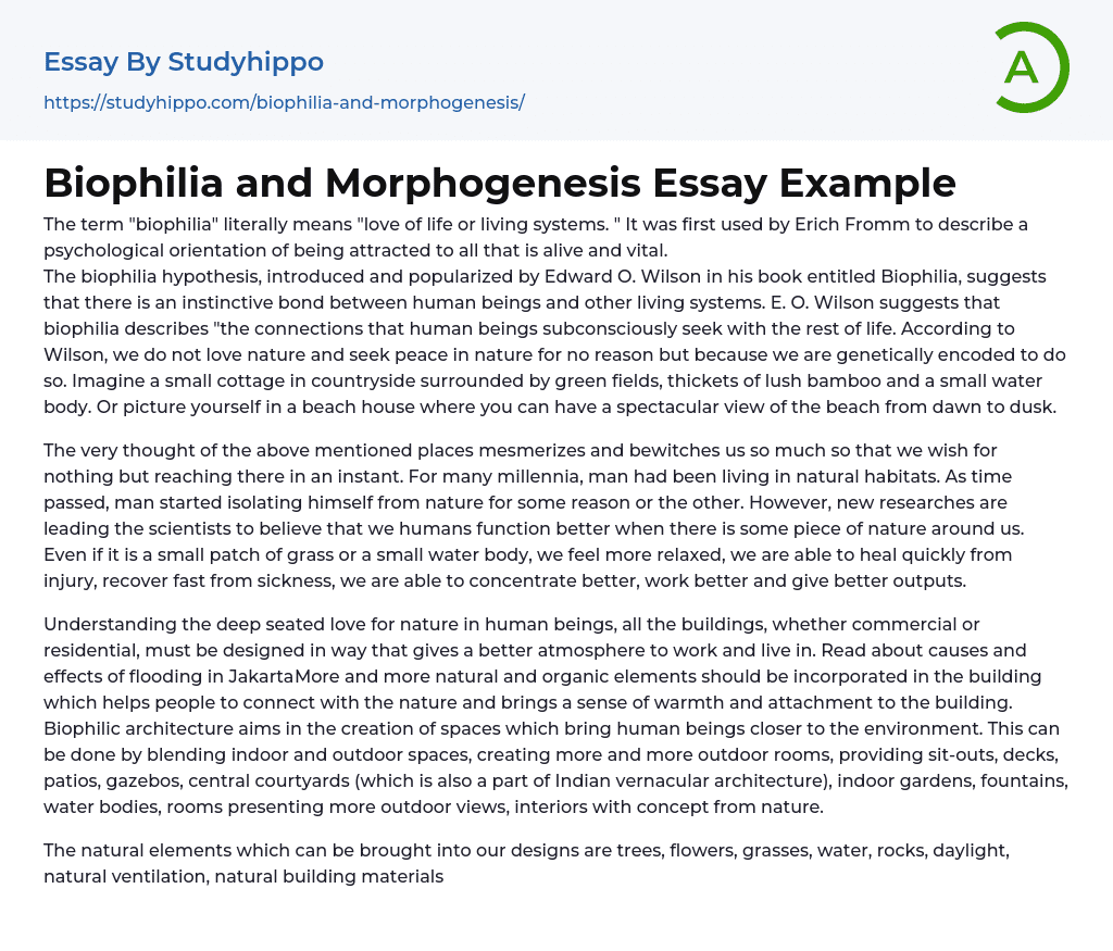 Biophilia and Morphogenesis Essay Example