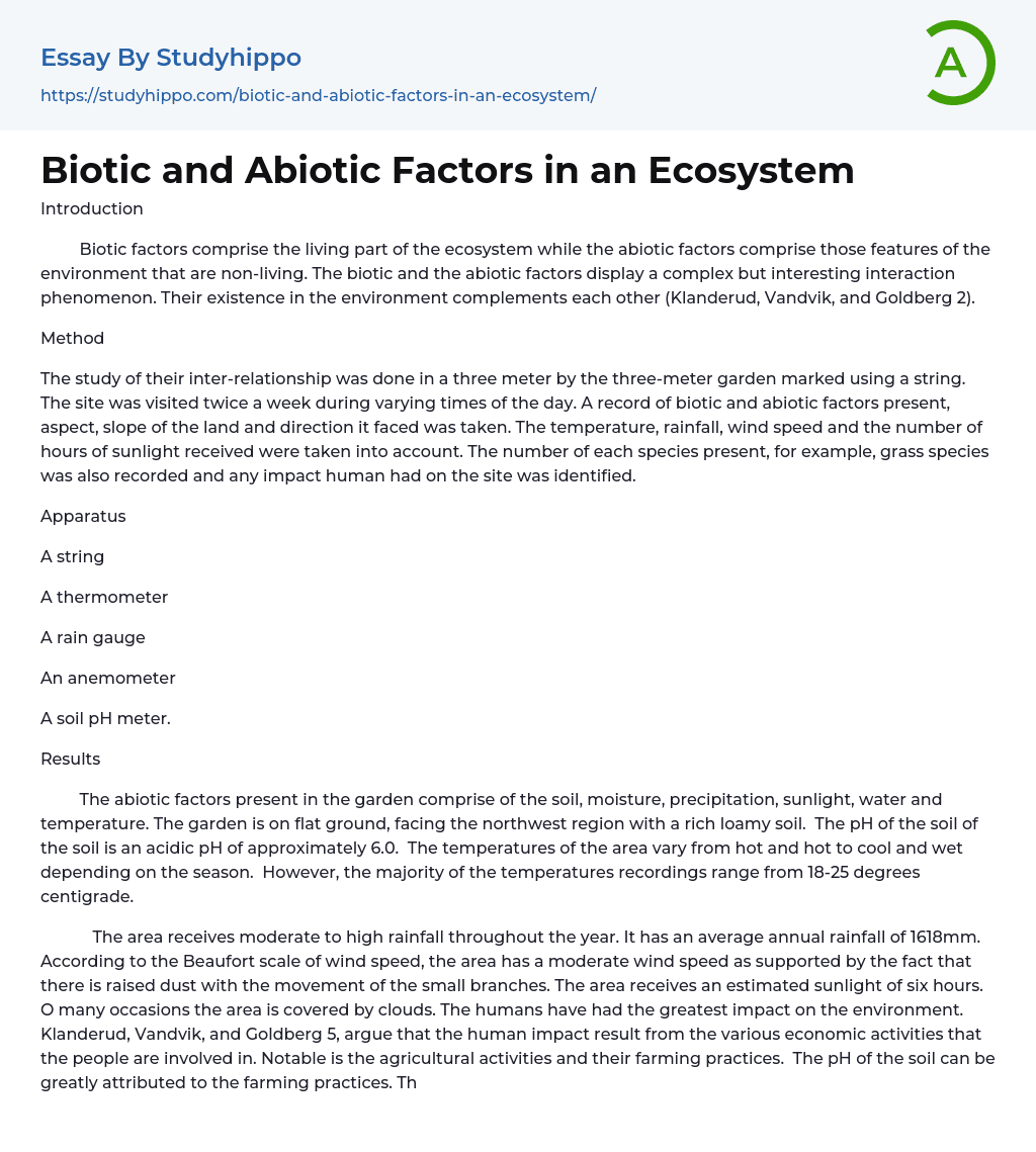 Biotic and Abiotic Factors in an Ecosystem Essay Example