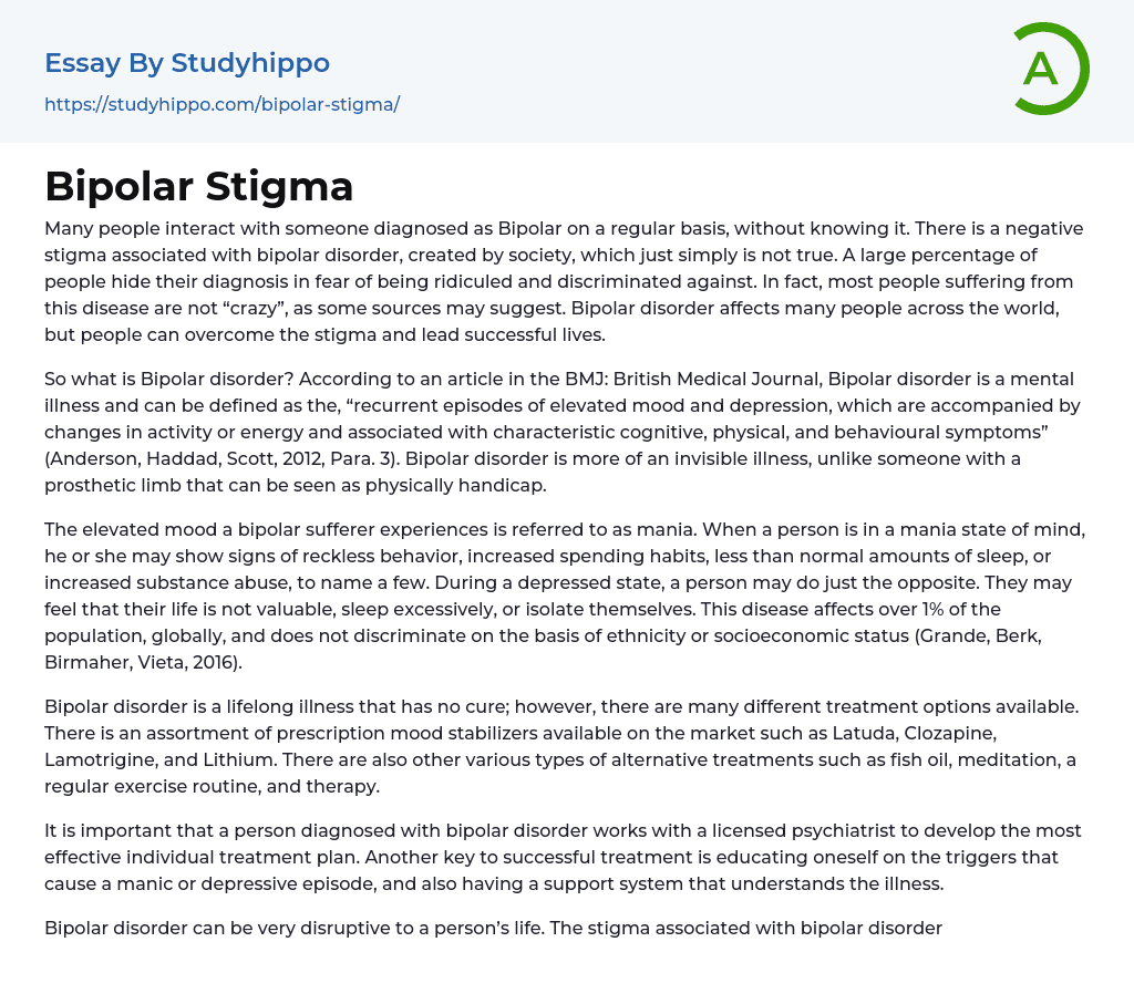 Bipolar Stigma Essay Example