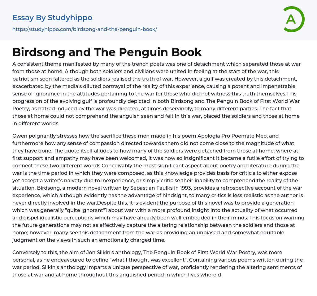 Birdsong and The Penguin Book Essay Example