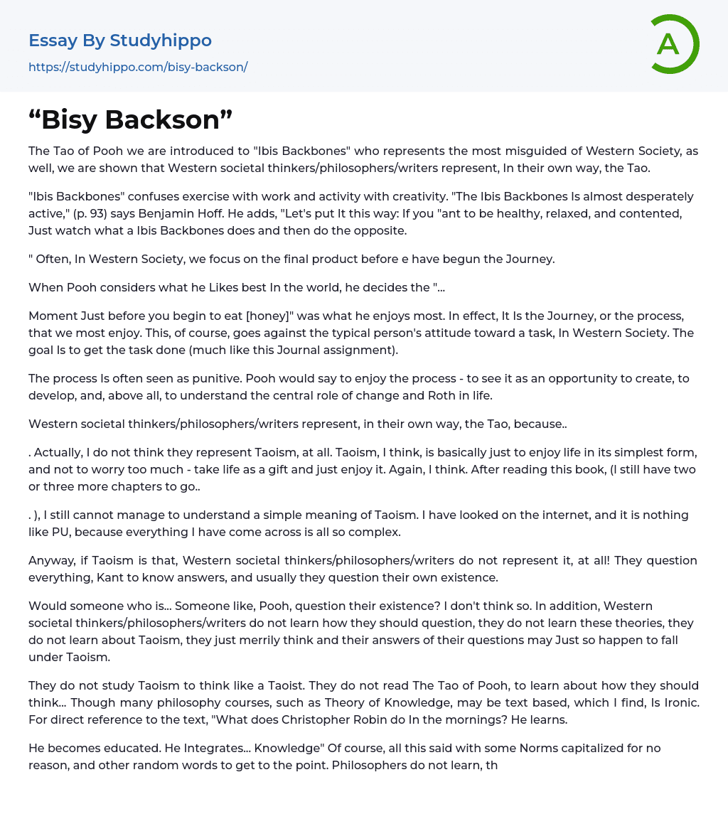 “Bisy Backson” Essay Example