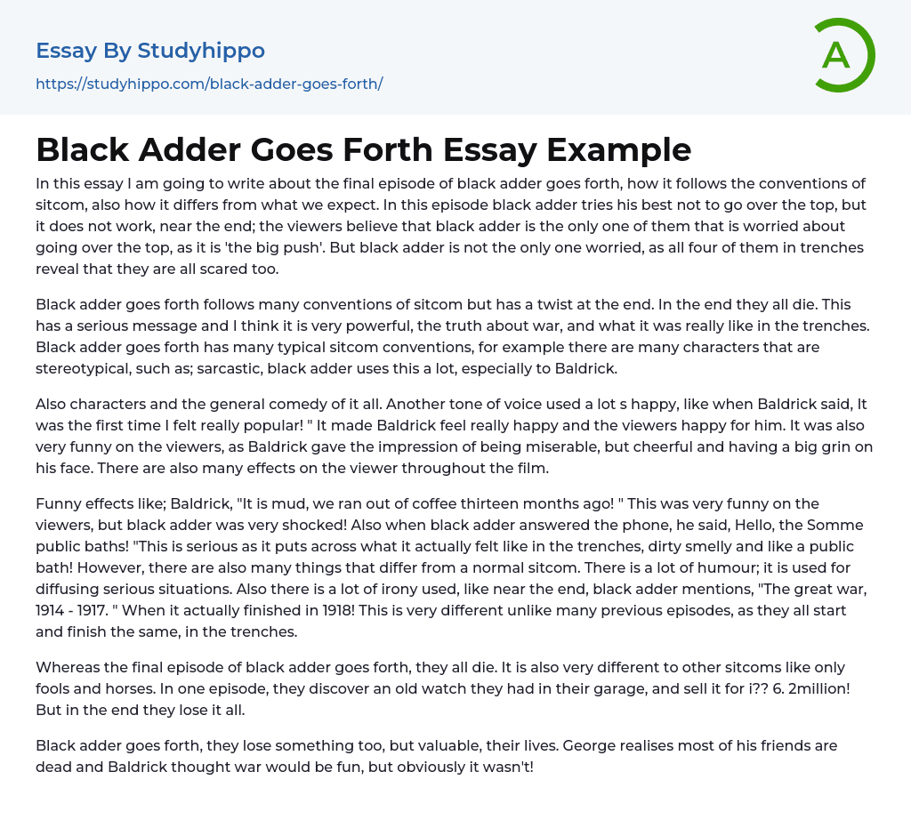 Black Adder Goes Forth Essay Example