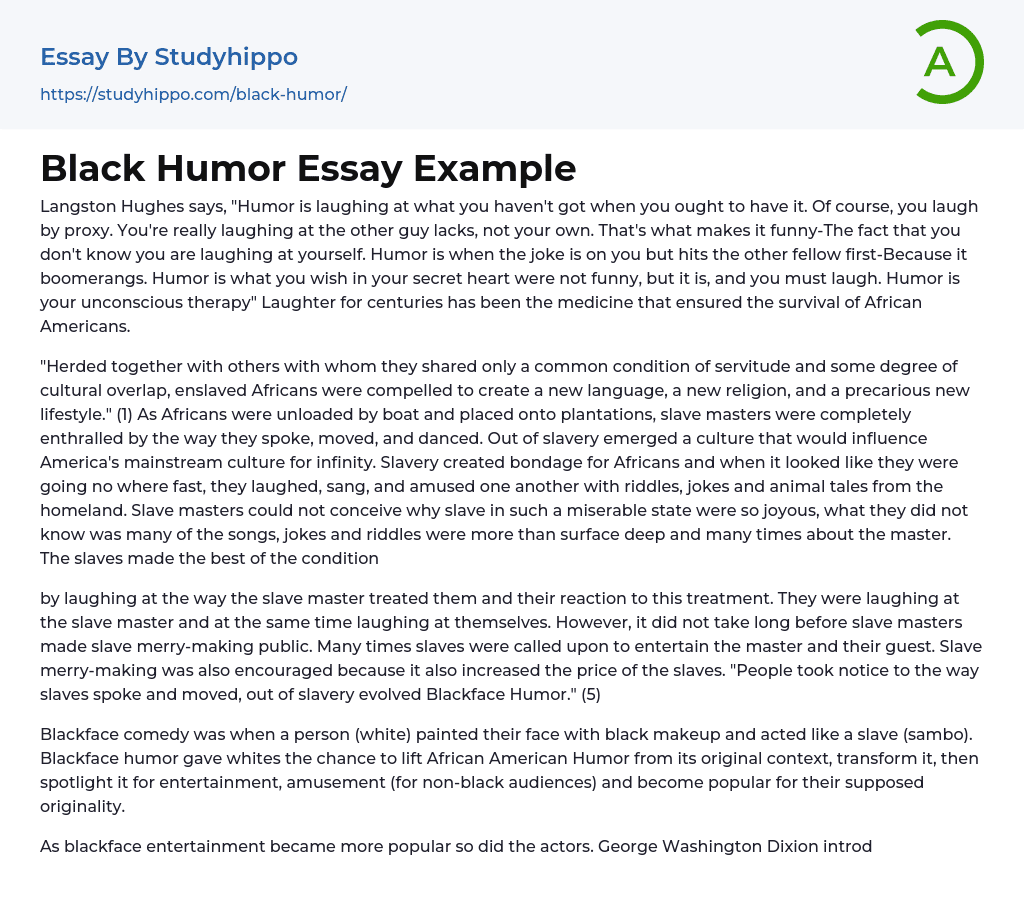 Black Humor Essay Example