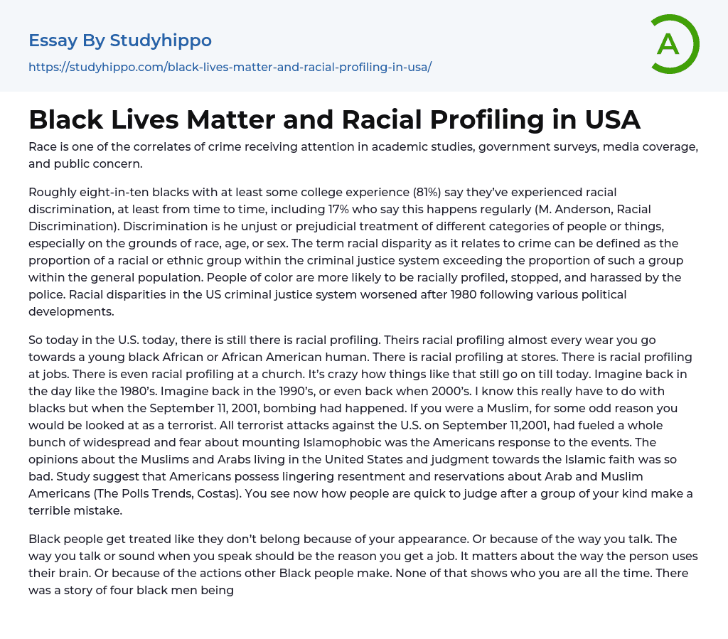 Black Lives Matter and Racial Profiling in USA Essay Example
