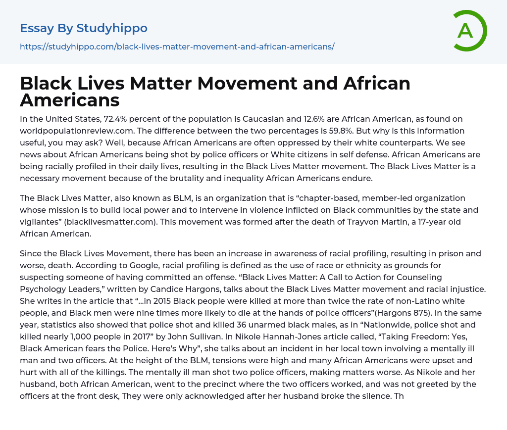 Black Lives Matter Movement and African Americans Essay Example