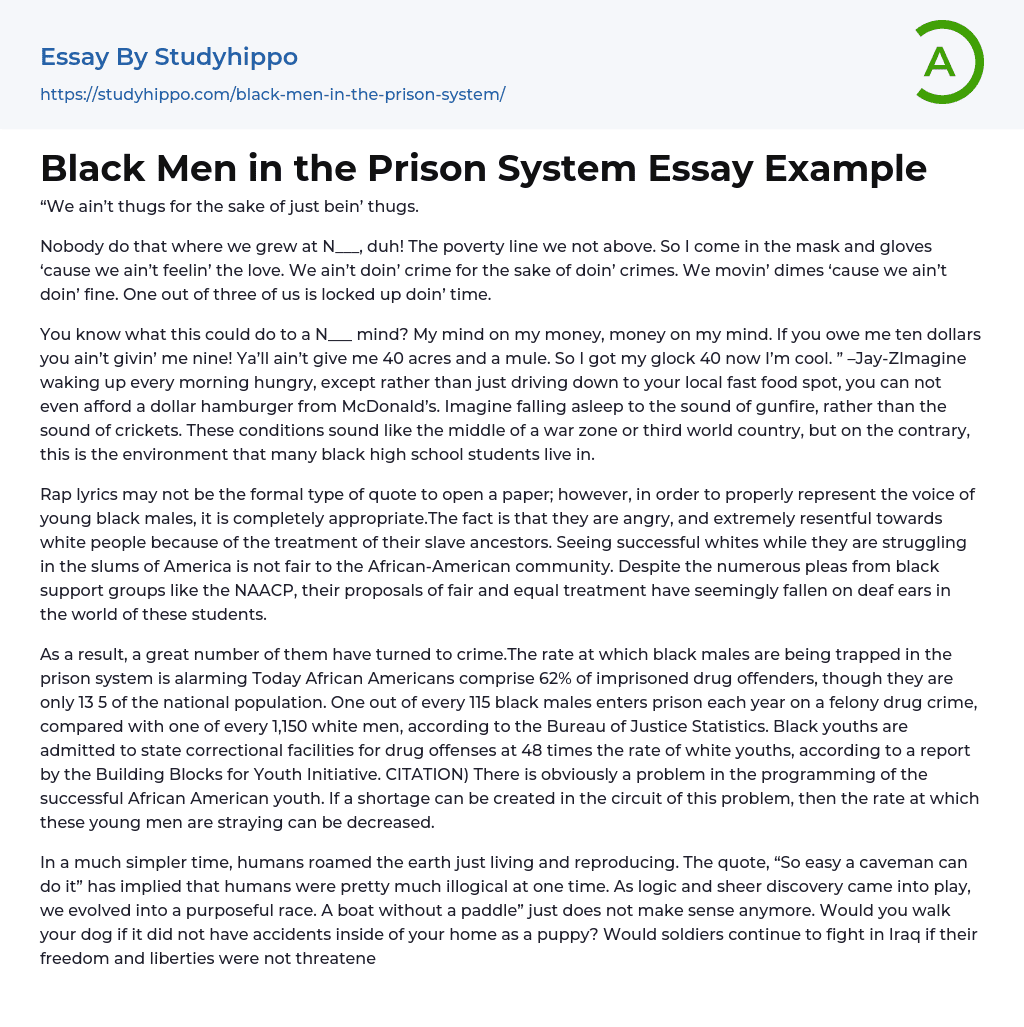 Black Men in the Prison System Essay Example